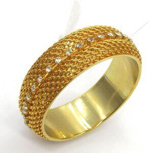 Y2K Gold Wide Mesh Bangle Bracelet Crystal Rhinestone Lee Angel Neiman Marcus